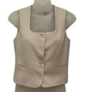 House of Harlow Square Neck Structured Tan Tweed Button Front Crop Vest Size XS